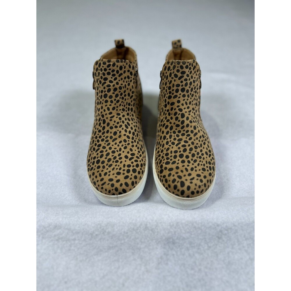 Women Leopard Print 9 Side-Zip Wedge Sneakers Faux Leather Upper Rubber Sole - Picture 13 of 13